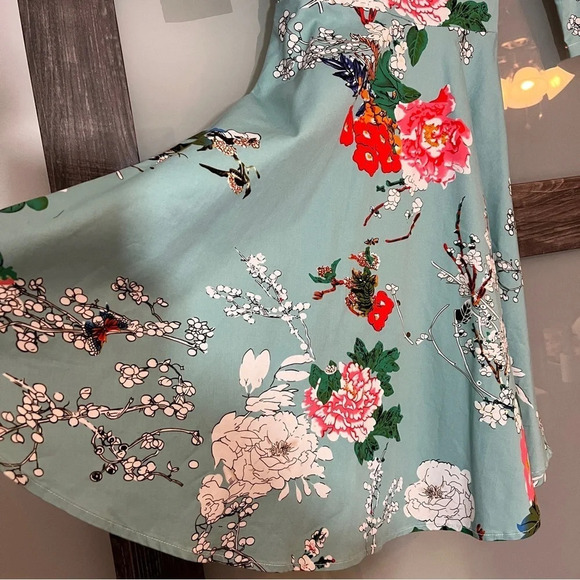 Artter Blue Floral Dress 2/4 Length Sleeves Tie at the Waist Women’s Small - Picture 2 of 9